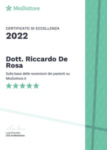 Certificato di eccellenza 2022 Miodottore Riccardo De Rosa Fisiatra Napoli | Fisiatra Salerno